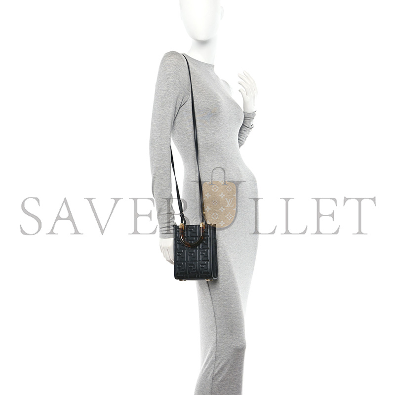 FENDI FF ZUCCA LEATHER MINI SUNSHINE SHOPPER TOTE CROSSBODY BAG (17*13*5cm)
